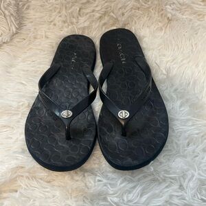 Coach Navy Blue Flip Flops with Logo Detail